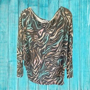 White Birch Stylish Zebra Print Women's Dolman Sleeve Top